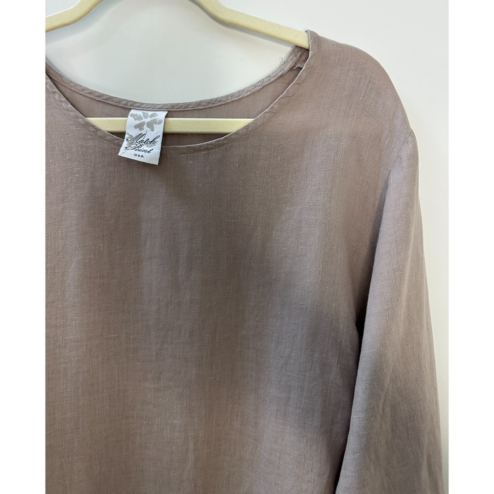 Match Point 100% Linen Ruffle Hem Tunic Top Tan Size Medium USA Made Lagonlook - Picture 4 of 10